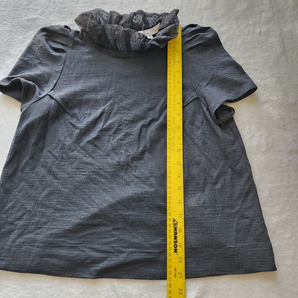 Peter Som Wool Ruffle Neck Blouse Womens 10 Puff Sleeve Textured Designer Top - Picture 8 of 15